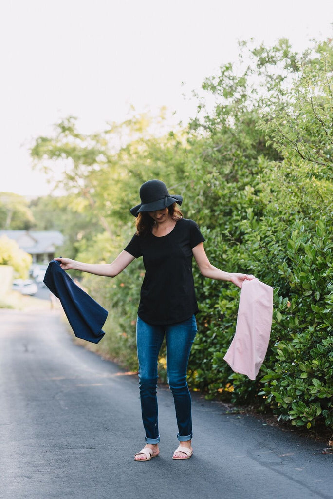 Black breastfeeding friendly t-shirt with invisible zips designed for nursing mums.