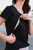 Black breastfeeding friendly t-shirt with invisible zips designed for nursing mums.