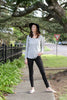 Grey breastfeeding long sleeve top with invisible zips designed for nursing mums.