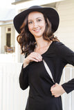 Long sleeve breastfeeding dress with invisible zips designed for nursing mums.