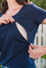 Navy breastfeeding friendly t-shirt with invisible zips designed for nursing mums.