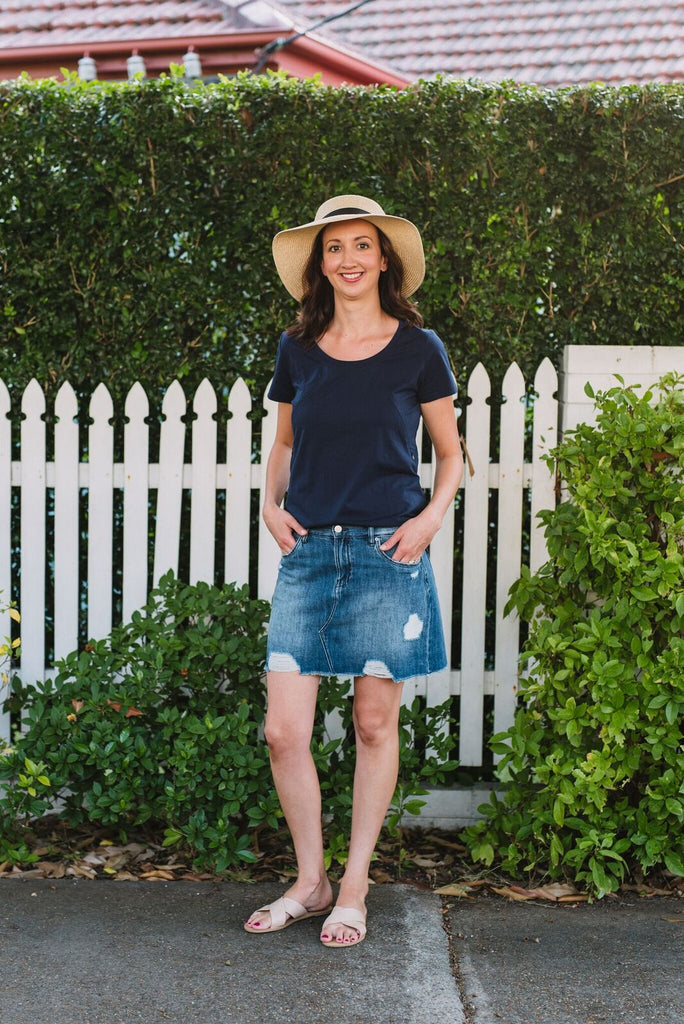 Navy breastfeeding friendly t-shirt with invisible zips designed for nursing mums.